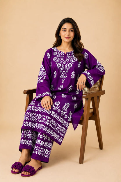 Indian Chikankari Embossed 2Pc